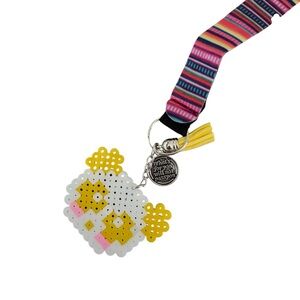 Colorful Beaded panda Keychain with Striped Lanyard